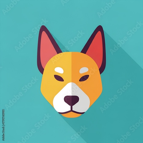 Cartoon dog head illustration in flat design with colorful background  