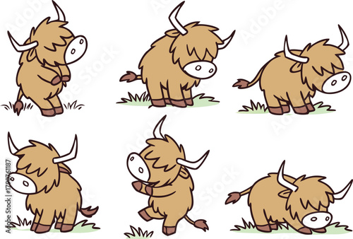 Canvastavla Cute Cartoon Yaks in Playful Poses