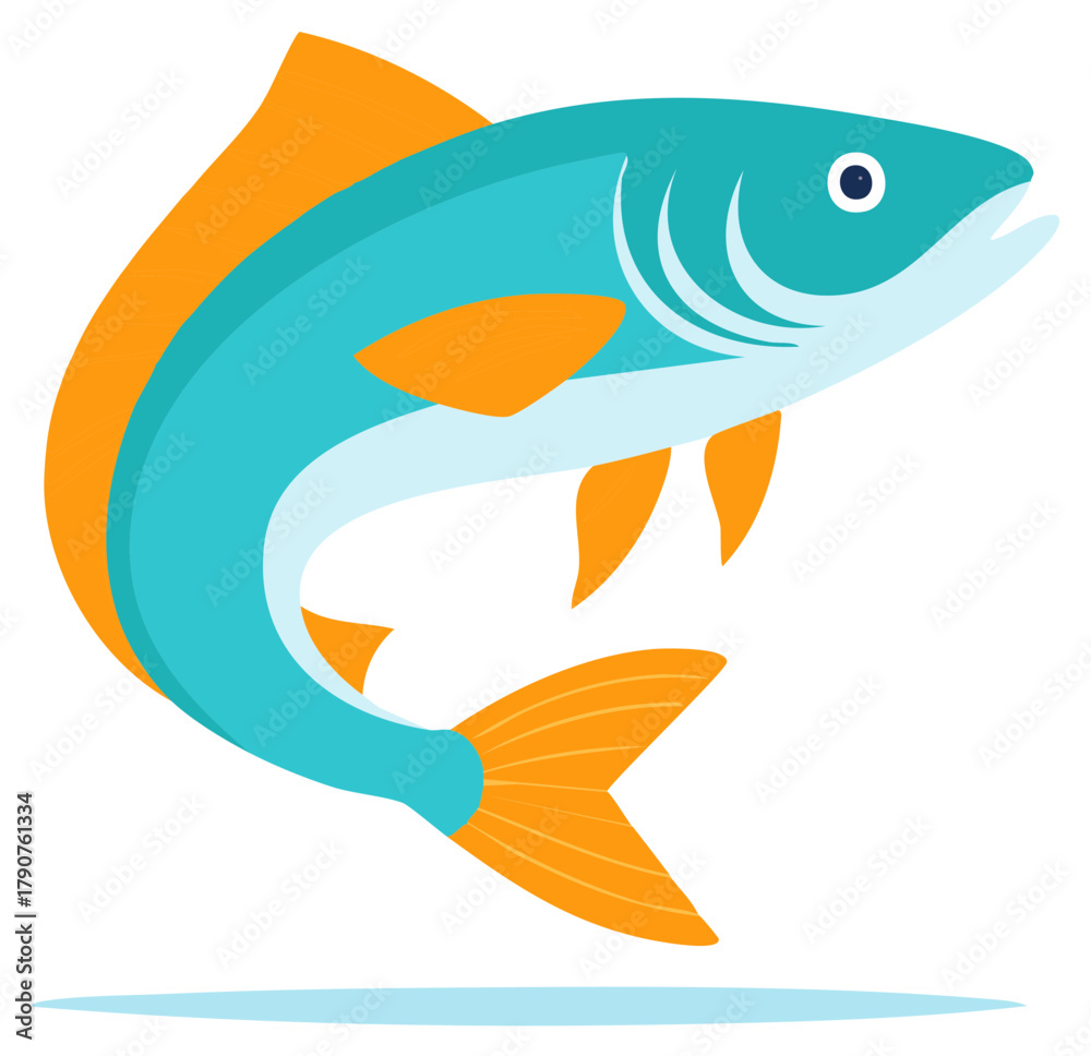 Naklejka premium Leaping fish vector illustration. Colorful blue and orange fish jumping from the water.