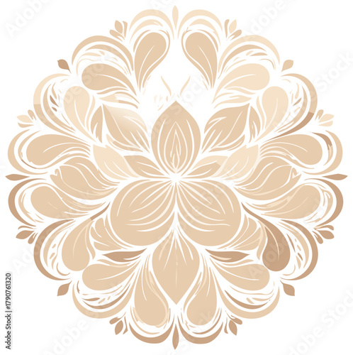Elegant Floral Mandala Design in Beige and White Tones with Ornamental Elements