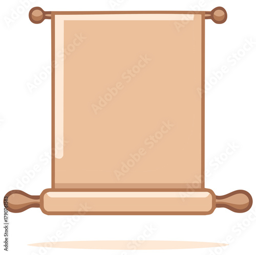 Blank unrolled old paper scroll or parchment with wooden holders perfect for text message or ancient document display