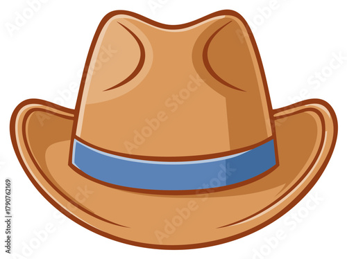 Classic Brown Cowboy Hat with a Blue Band Simple Cartoon Icon Illustration
