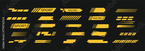 Modern abstract collection of yellow racing stripes and sport sticker graphics for vehicle wraps and futuristic design