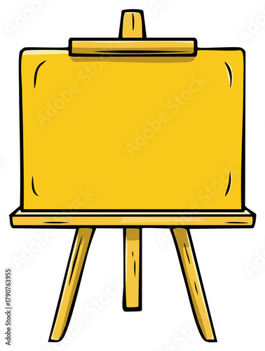 Yellow blank artist easel with space for text or artwork in a simple cartoon style