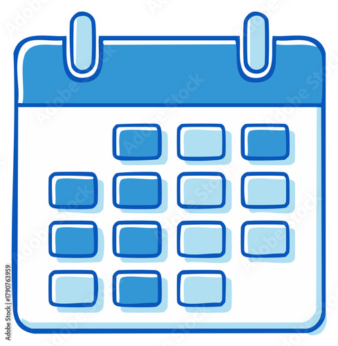 Simple blue hand drawn calendar icon for planning and scheduling
