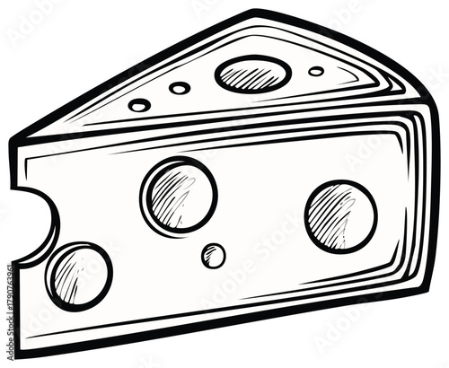 Drawn Swiss Cheese Wedge with Holes and Sketch Lines