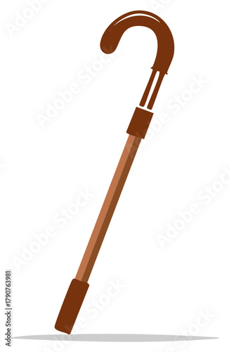 Simple Brown Walking Cane Illustration for Elderly Mobility Support and Assistance