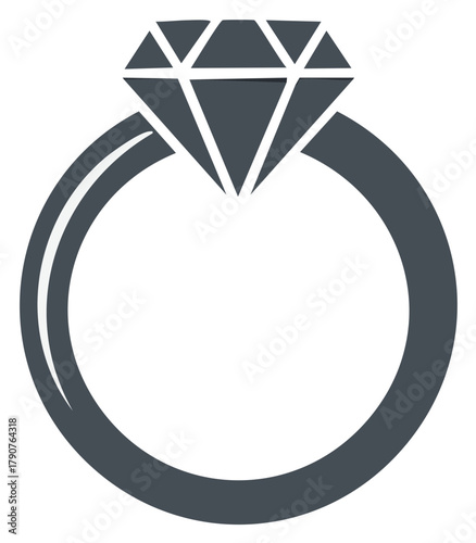 Elegant gray diamond ring illustration featuring geometric gemstone and smooth band for weddings and proposals