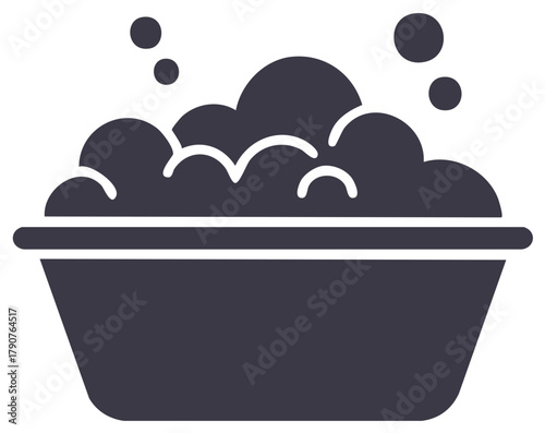 Washbasin with soapy foam and bubbles flat vector icon for cleaning and laundry