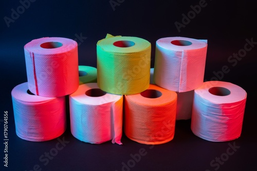 Colorful toilet paper rolls