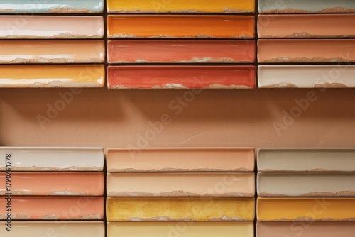 Stacked textured paint samples