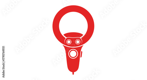 A red metal detector wand is shown against a white background.