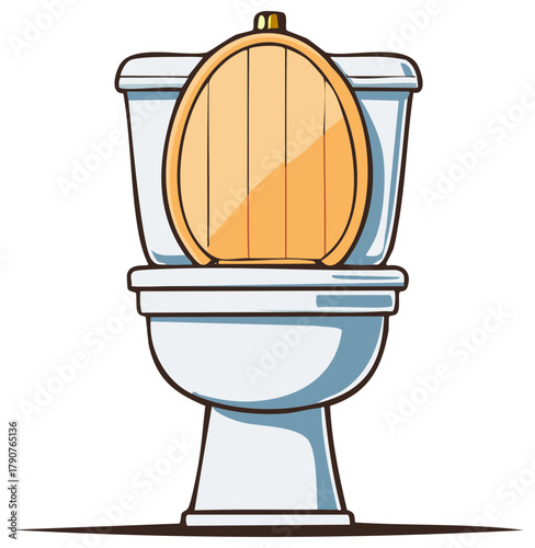 Whimsical cartoon toilet featuring a rustic wooden barrel lid design