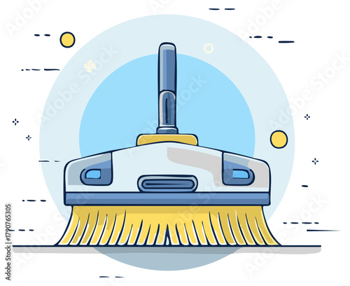 Minimalist line art of a manual carpet sweeper for domestic tidiness