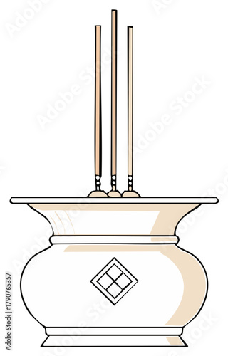 Traditional Asian incense burner with sticks for spiritual ceremony and meditation