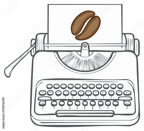 Vintage Typewriter with Coffee Beans Illustration Representing Creative Writing