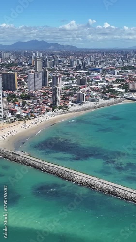 Coastal Avenue At Fortaleza In Ceara Brazil. Beach Skyline. Downtown District. Modern Highrise Buildings. Coastal Avenue At Fortaleza In Ceara Brazil. Stunning Landscape. Brazil Northeast.