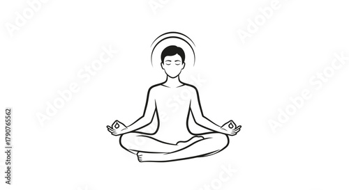 A person meditates in a lotus position, with concentric circles above their head.