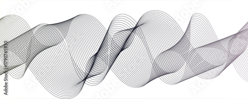 Abstract gray wavy lines Digital frequency track equalizer background. Curved wave smooth stripe seamless pattern. technical flowing web science tech geometric concept lines.