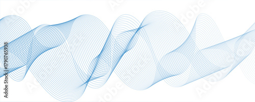 Abstract blue wavy lines Digital frequency track equalizer background. Curved wave smooth stripe seamless pattern. technical flowing web science tech geometric concept lines.