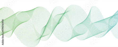 Abstract green wavy lines Digital frequency track equalizer background. Curved wave smooth stripe seamless pattern. technical flowing web science tech geometric concept lines.