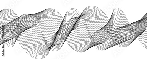 Abstract black wavy lines Digital frequency track equalizer background. Curved wave smooth stripe seamless pattern. technical flowing web science tech geometric concept lines.