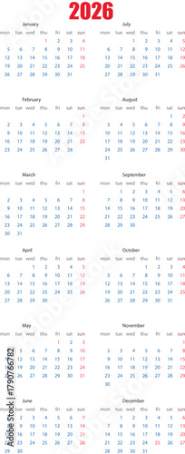 2026 Year Calendar Template Printable Planner for Events and Schedules