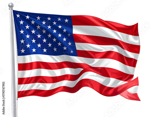 Red, white, and blue flag with stars and stripes waves proudly