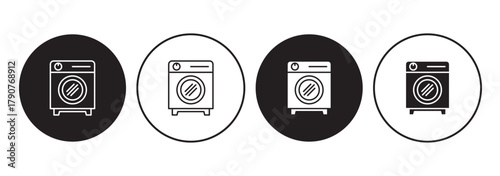 Clothes washing machine vector icon sheet. laundry washer sign. home appliance electric wash machine vector symbol on white background.