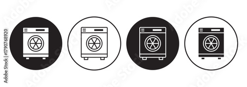 Clothes washing machine vector icon sheet. laundry washer sign. home appliance electric wash machine vector symbol on white background.