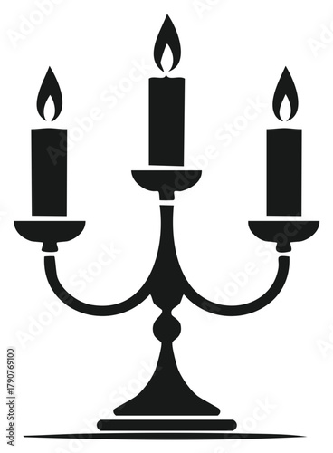 Elegant black silhouette of a three-branched candelabra with lit candles