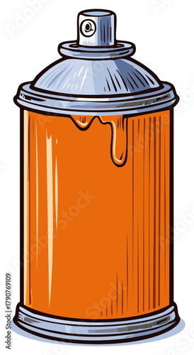 Orange Aerosol Spray Paint Canister Retro Style Isolated Graphic