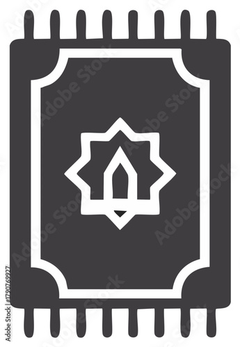 Islamic prayer rug icon with geometric star pattern and tassels