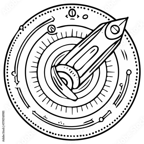 Steampunk Compass Detailed Line Art, Navigation Instrument with Intricate Design Elements, Vintage Mechanical Aesthetic