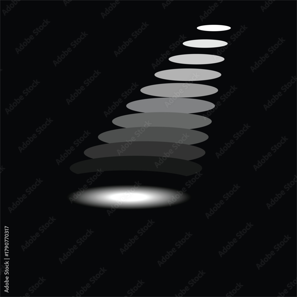 Fototapeta premium Stacked grey and white ovals forming an upward path with glow