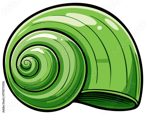 Vibrant Green Seashell Depicts Ocean Aquatic Life and Unique Spiraling Design