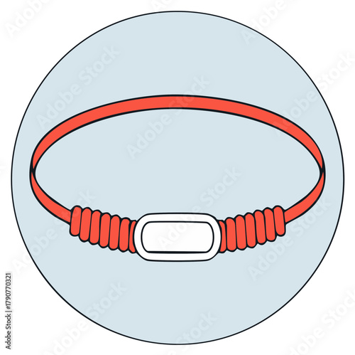 Stylish red cord bracelet with white blank rectangular charm vector graphic