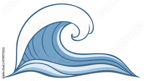 Stylized Blue Wave Surfing Cresting Forward with Swirling Water Patterns