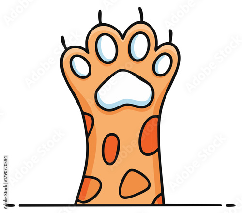 Cartoon cat paw illustration, design element with claws and spots