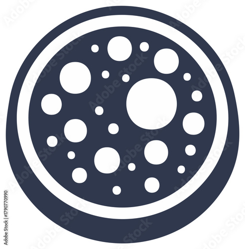 Flat design of pizza with pepperoni on plate isolated, vector illustration