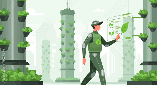 Futuristic vertical farming with advanced technology and sustainable practices for urban food