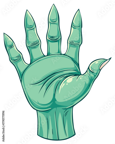 Cartoon Hand Open with Fingers Extended Strange Extraterrestrial Creature or Monster