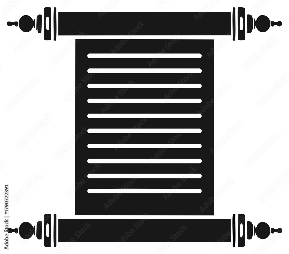 Fototapeta premium Black and White Scroll with Rollers and Finials Embodying Ancient Script and Traditional Document Icon