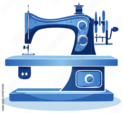 Blue Vintage Sewing Machine Artistic Illustration for Sewing Projects