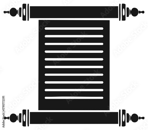 Black and White Scroll with Rollers and Finials Embodying Ancient Script and Traditional Document Icon