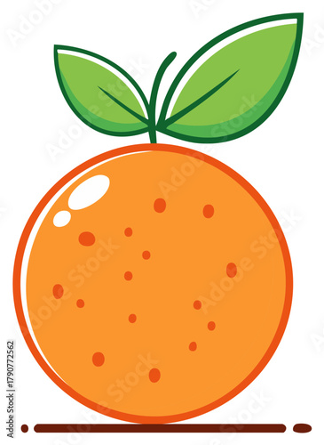Stylized Orange Fruit with Leaves Vector Illustration Fresh Citrus Healthy Eating