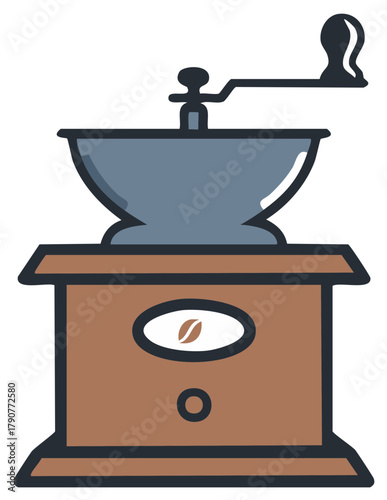 Classic Coffee Grinder Illustration: Manual Grinding, Brewing Process, Coffee Time