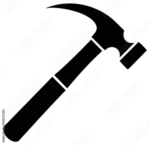 Simple Black Hammer Silhouette Illustration of Carpentry or Construction Tool