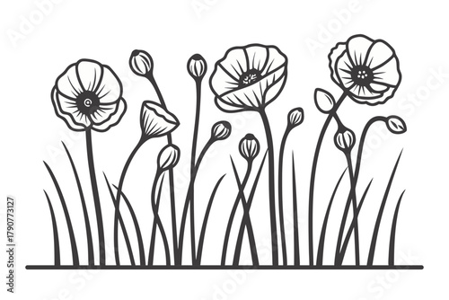 Poppy Flower Field Border Silhouette