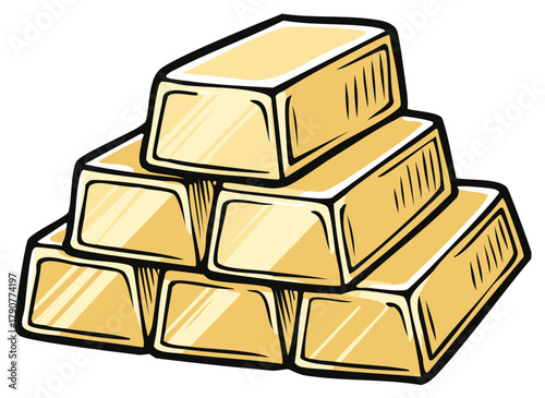 Cartoon illustration of a stack of gold bars.